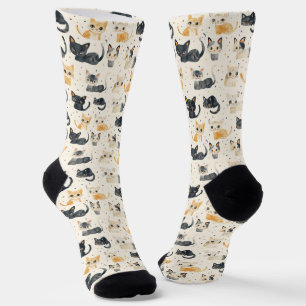 Weiße Katzen Muster Socken