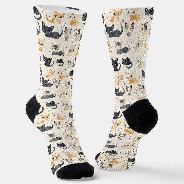 Weiße Katzen Muster Socken (Gewinkelt)