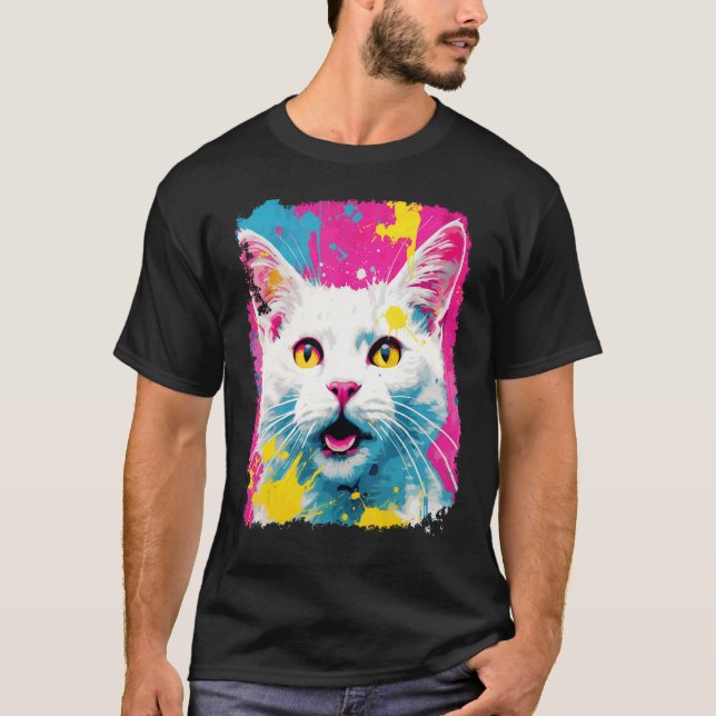 Weiße Katzen Pop Art T-Shirt (Vorderseite)