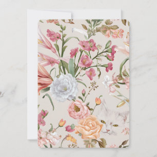 Weiße Katzen rosa Rosen Blumen-Flat-Dankeskarten Feiertagskarte