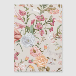 Weiße Katzen rosa Rosen Blumen-Flat-Dankeskarten Magnetkarte