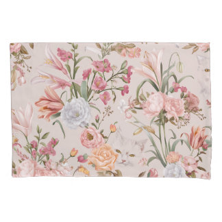 Weiße Katzen rosa Rosen floral  Kissenbezug