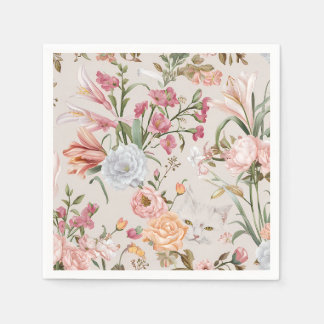Weiße Katzen rosa Rosen floral  Serviette