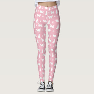 Weiße Katzen und Pawprinzen auf Rosa Leggings