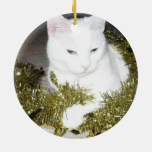 Weiße Katzen-Weihnachtsbaum-Verzierung Keramik Ornament