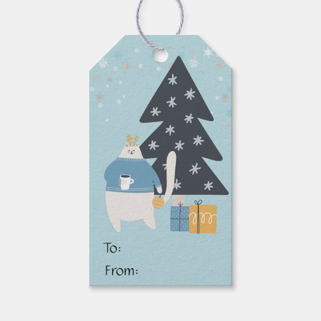 Weiße Katzenjacke Geschenkanhänger (Vorderseite)