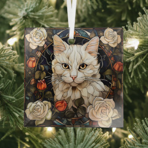 Weiße Katzenrose Mosaik Glasmalerei Ornament Aus Glas