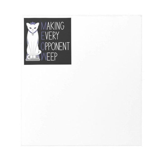 Weiße Katzenschachfigur mit Text Notizblock (Vorderseite)
