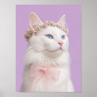Weiße Katzenwandkunst — Anmutige Ballerina-Hautbil Poster