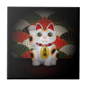 Weiße Keramik Maneki Neko Fliese
