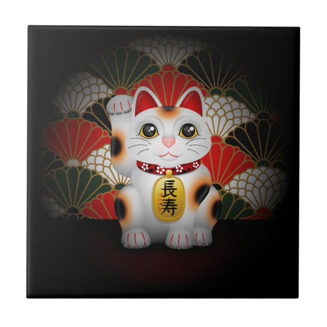 Weiße Keramik Maneki Neko Fliese (Vorderseite)