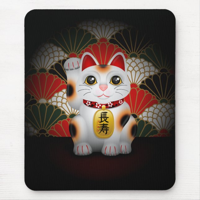 Weiße Keramik Maneki Neko Mousepad (Vorne)