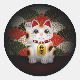 Weiße Keramik Maneki Neko Runder Aufkleber