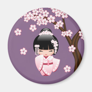 Weiße Kimono Kokeshi Puppe - niedliches Magnet