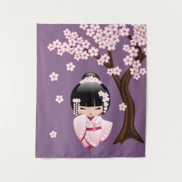 Weiße Kimono Kokeshi Puppe - niedliches Wandteppich