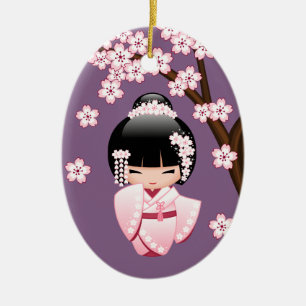 Weiße Kimono Kokeshi Puppe Süße Geisha Mädchen Lil Keramik Ornament