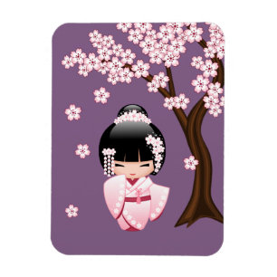 Weiße Kimono Kokeshi Puppe - Süßes Geisha-Mädchen Magnet