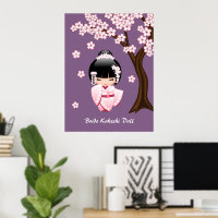 Weiße Kimono Kokeshi Puppe - Süßes Geisha-Mädchen
