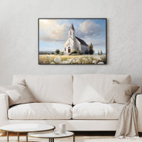 Weiße Kirche in einem Blumenfeld Religiös