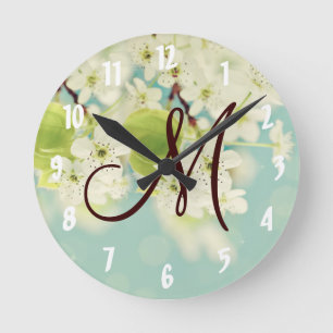 Weiße Kirschblossom Blume Blumenbaumwall Uhr