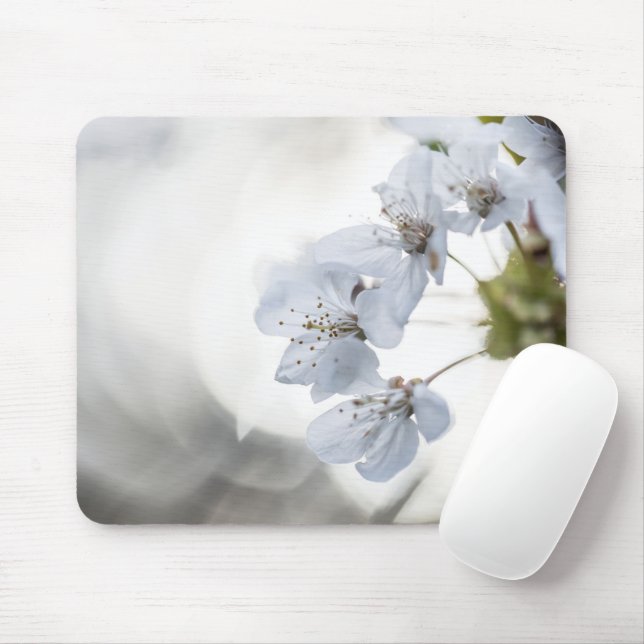 Weiße Kirschblüte Foto Mousepad (Mit Mouse)
