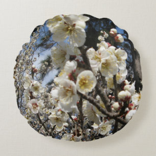 Weiße Kirschblüte / Sakura / サクラ（桜） Rundes Kissen