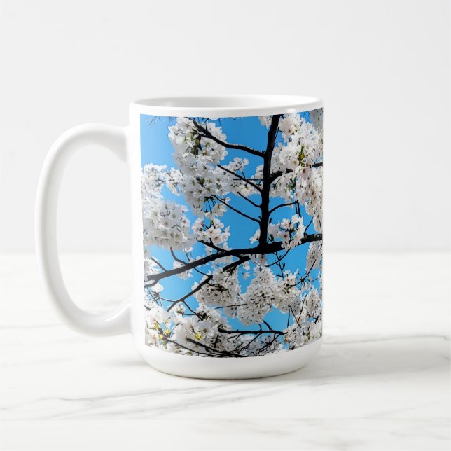 Weiße Kirschblüten-Blumen-Tasse Kaffeetasse (Links)