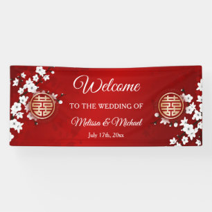 Weiße Kirschblüten-Chinesische Hochzeit Banner