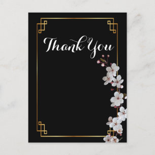 weiße Kirschblüten & goldener Rahmen Danke Postkarte