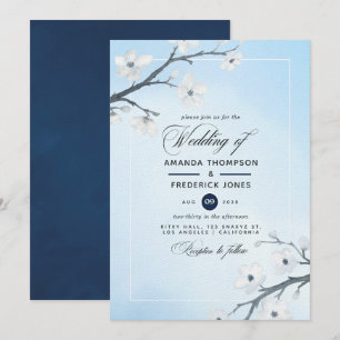 Weiße Kirschblüten-Hochzeitseinladung Einladung