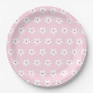 Weiße Kirschblüten in Rosa Pappteller