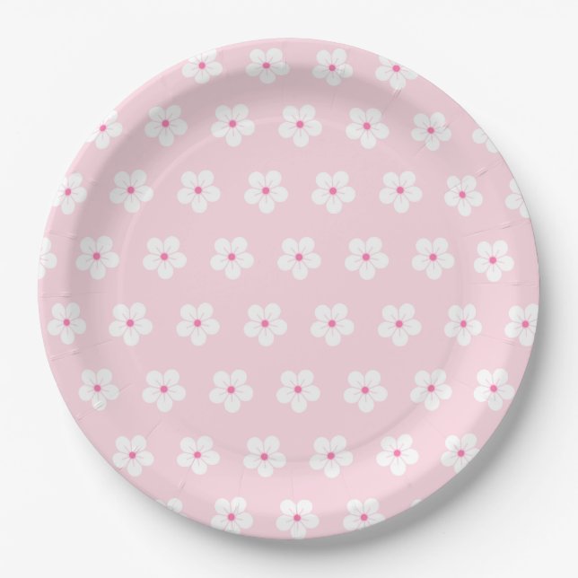 Weiße Kirschblüten in Rosa Pappteller (Vorderseite)