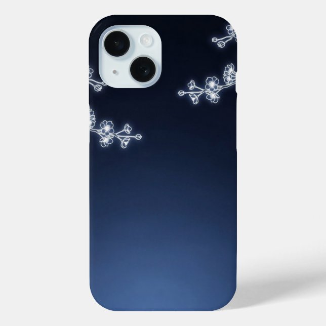 Weiße Kirschblüten-Navy-Hintergrund Case-Mate iPhone Hülle (Rückseite)