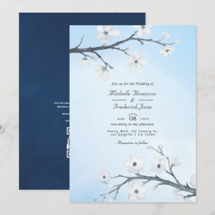 Weiße Kirschblüten QR-Code RSVP Hochzeit Einladung