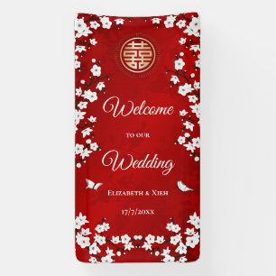 Weiße Kirschblüten Rot Chinesische Hochzeit Banner