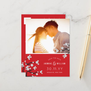 Weiße Kirschblüten Sakura Foto Save the Date Ankündigungspostkarte