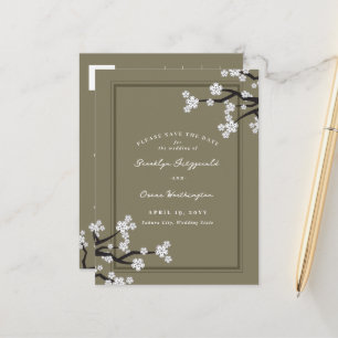 Weiße Kirschblüten Sakura Save the Date asiatisch Ankündigungspostkarte