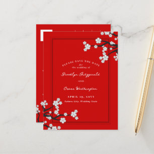 Weiße Kirschblüten Sakura Save the Date asiatisch Ankündigungspostkarte