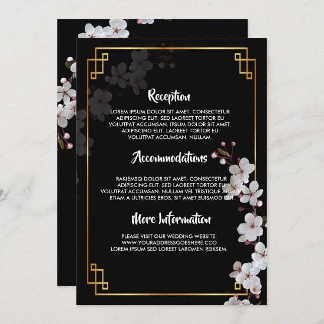 Weiße Kirschblüten und goldene Hochzeitsprogramme Einladung (Vorne/Hinten)