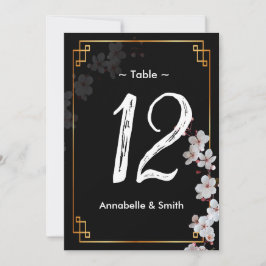 Weiße Kirschblüten und goldene Rahmen-Tischnummer Einladung