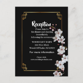 Weiße Kirschblüten und goldener Rahmen Ankündigungspostkarte