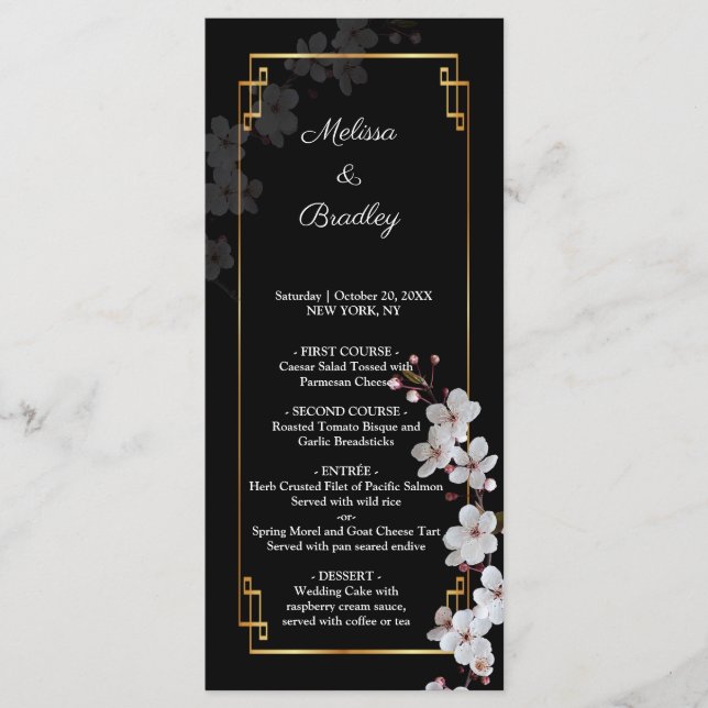 Weiße Kirschblüten und goldener Rahmen Programm (Vorderseite)