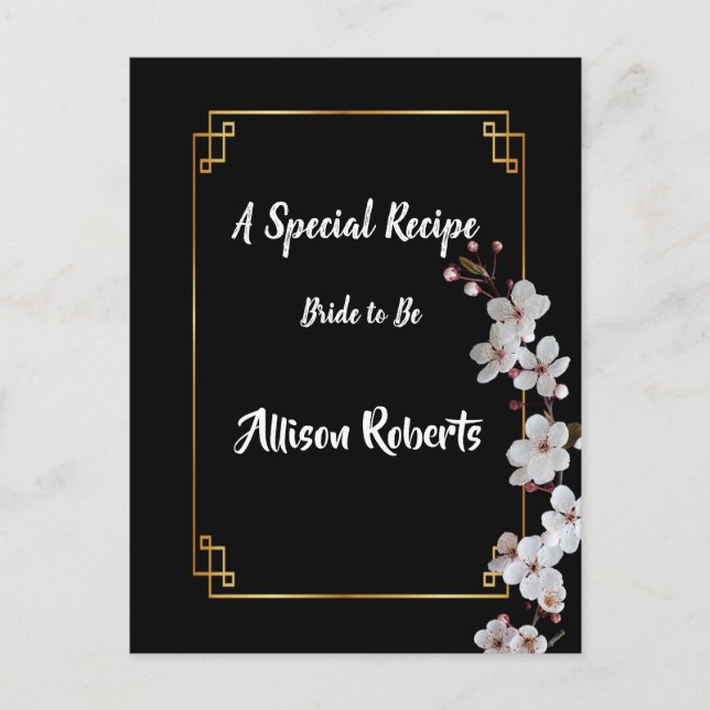Weiße Kirschblüten und goldenes Brautparty Postkarte (Vorderseite)