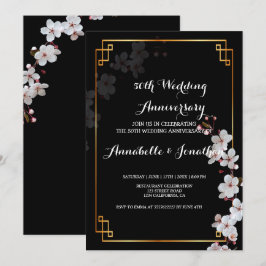 Weiße Kirschblüten und goldenes FWedding Jubiläum Einladung