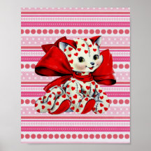 Weiße Kitty-Katze mit Herzen Vintage-Valentins-Kun