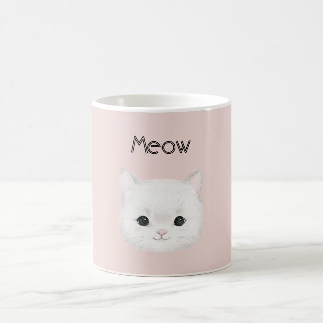 Weiße Kitty-Katzen-Gesicht-Miau Kaffeetasse (Mittel)