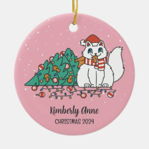 Weiße Kitty Weihnachtskatze Schnee Winter Urlaub Keramik Ornament