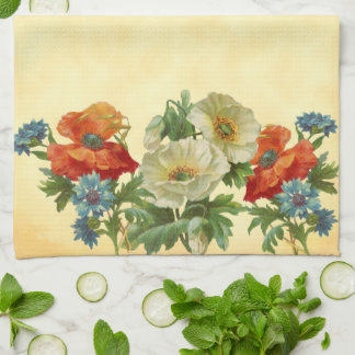 Weiße Klatschmohnblumen und Blaue Kornblumen  Geschirrtuch