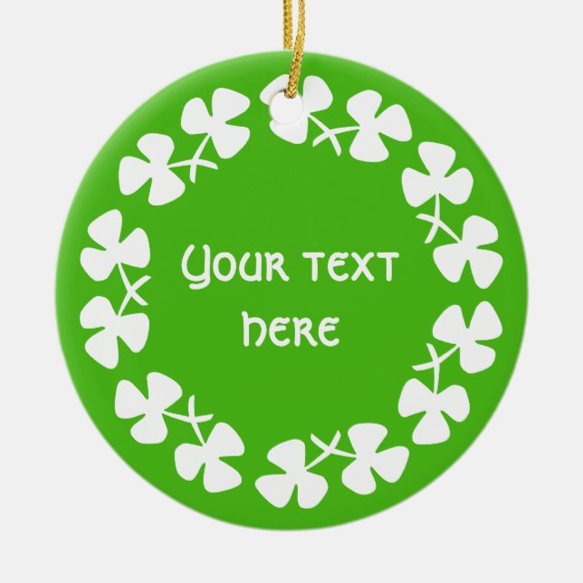 Weiße Kleeblätter hinzufügen Keramik Ornament (Vorne)