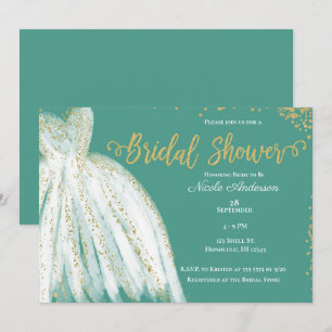 Weiße Kleidung & Gold Glitter Türkise Brautparty Einladung